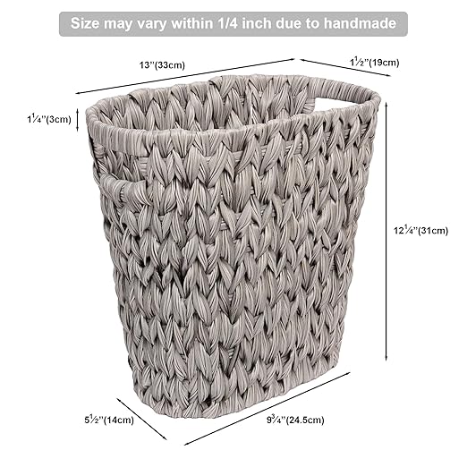 Wicker Trash CanWaterproof Bathroom Waste BasketPlastic Wicker Woven Waste Basket with Built-in Handles 19 Liters/5 GallonsDecorative Boho Rubbish Bin for Bedroom Office Kitchen Laundry (gray)