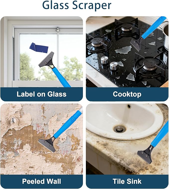 Window Cleaning KitSwivel Squeegee &amp Scrubber with Extension PolesFoldable BucketBlendable Duster2 Scrubber Pads &amp Cleaning Cloth Glass Scraper Cleaning Tool Kit for Window Glass Mirror C