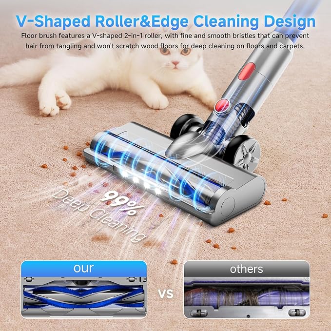 Cordless Vacuum Cleaner 8 in 1 40Kpa 55MinsLightweight Vacuum Cleaners for Home Stick Vacuum with Anti-Tangle BrushWall Mount Rechargeable Cordless Vacuum for Floor/Sofa/Pet Hair Blue