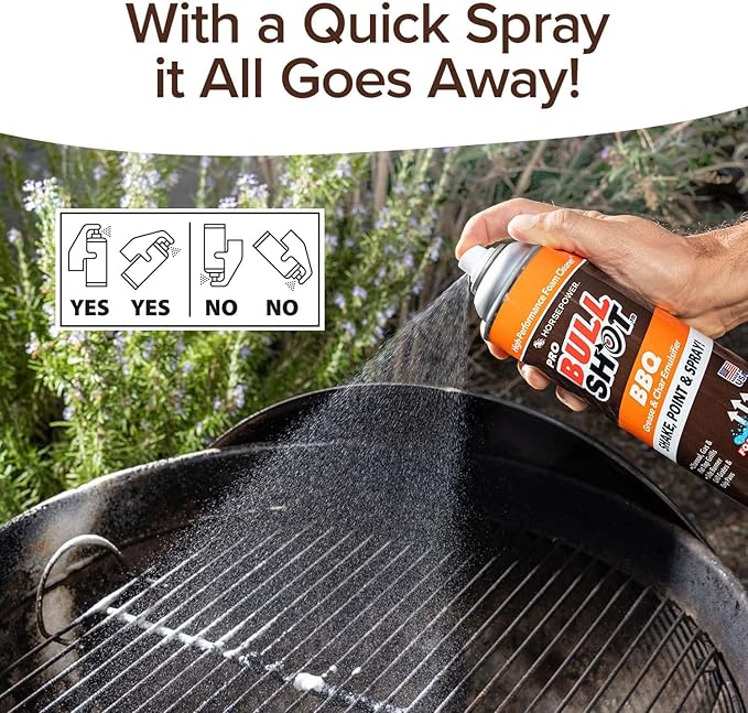 Bull Shot BBQ Pro Foaming Grill Cleaner AS SEEN ON TV Professional Strength Foam Spray Emulsifies Burnt Grease &amp Char on Grates Racks Pans Smokers &amp Griddles Cleans in Just 10 Min - Made