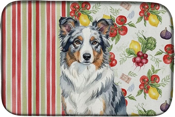 Caroline's Treasures Blue Merle Border Collie Vegetables Dish Drying Mat Absorbent Dish Drying Mat Pad for Kitchen Counter Dish Drainer Mat for Countertop 14 x 21 Multicolor