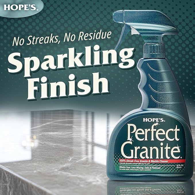 HOPE'S Perfect Granite &amp Marble Countertop Cleaner Stain Remover and Polish Streak-Free Ammonia-Free 22 Ounce 12 Pack