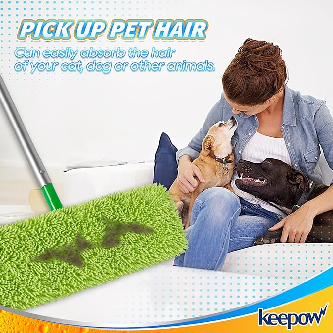 KEEPOW Reusable XL Mop Pads Compatible with Swiffer XL Sweeper XL Dry Sweeping Cloths XL Wet Mopping Cloths Washable Microfiber XL Wet Pads Refills for Surface/Hardwood Floor Cleaning 8 Pack
