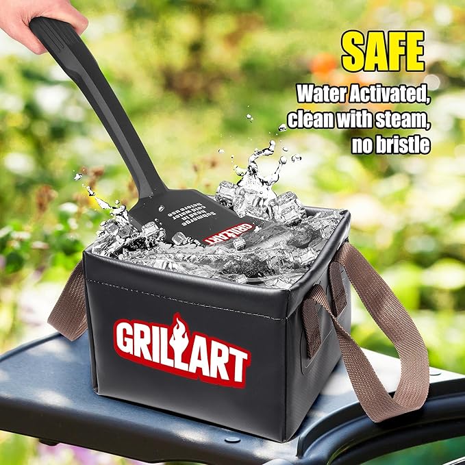 GRILLART SteamWizards Grill Brush Bristle Free Safe BBQ Grill Brush for Outdoor Grill Flat Top Grill Cleaner with Replaceable Head Suitable for All Grates Griddle Accessories Dishwasher Safe