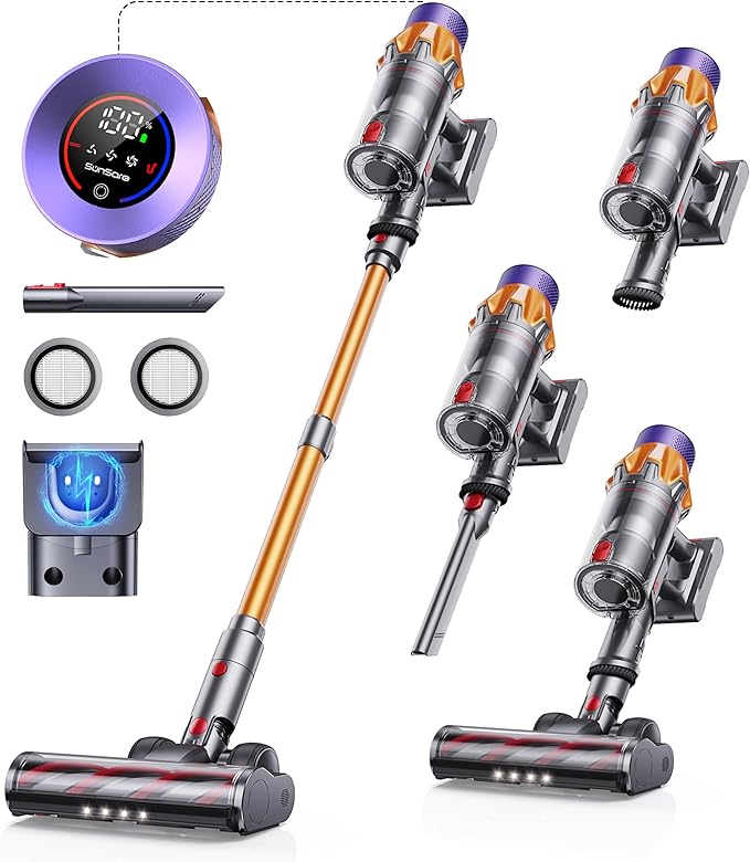 Cordless Vacuum Cleaner 600W 50KPA 65Mins Cordless Stick Vacuum Cleaner With Touch Screen Self-StandingWall Mount Charging Handheld Vacuum Cleaners for Home/Pet Hair/Carpets/Hard Floors(X7A)