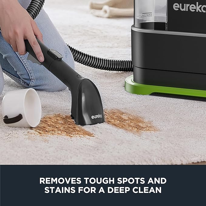 EUREKA Portable Carpet and Upholstery Cleaner Spot Cleaner for Pets Stain Remover for Carpet Area Rugs Upholstery Coaches and Car 50.7oz Large Water Tank NEY101GR with Cleaning Formula Green