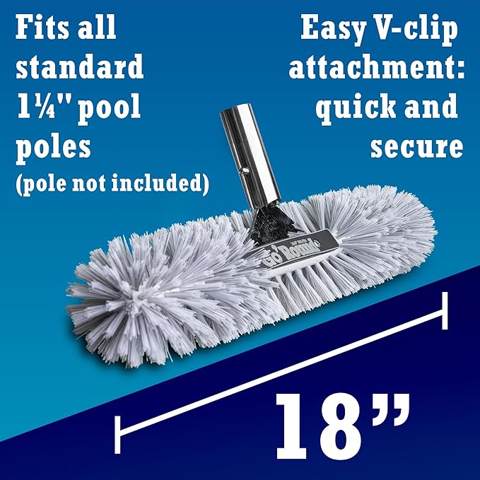 GoRound 360 Stainless Steel Pool Brush 18 inches (Stainless Steel &amp Polypropylene Pro)