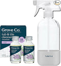 Grove Co. Tub and Tile Cleaner Refill Concentrate (2 x 1 Fl Oz) + 1 x Reusable Glass Spray Bottle (16 Oz) Plant-Based Cleaning Supplies Bundle No Plastic Waste Lavender &amp Thyme Scent
