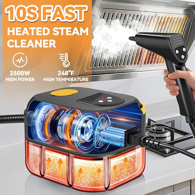 KingSom Handheld Steam Cleaner6-Level Adjustable Handle Steam Cleaner for Home2500W High Pressure steam Cleaner for Cleaning10s Fast Heat-Up47.3oz Tank10 IN 1 Portable Steam Cleaner for Car