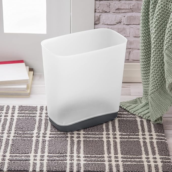 Sterilite 3.3 Gallon Slim Waste Basket Wastebasket Small Clear with Flat Gray base