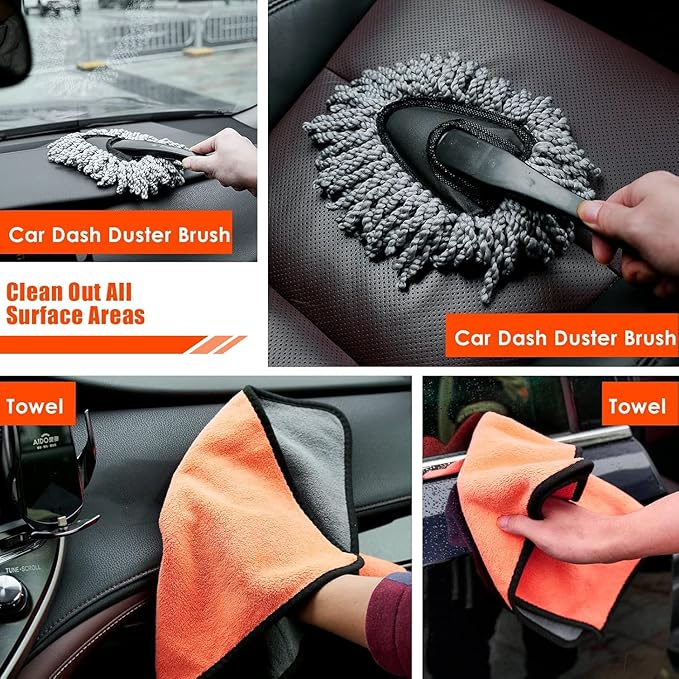 Viewsun Car Cleaning Kit Orange 17pcs Car Interior Detailing Kit with High Power Handheld Vacuum Detailing Brush Set Windshield Cleaner Cleaning Gel Complete Auto Accessories for Women Men Teens