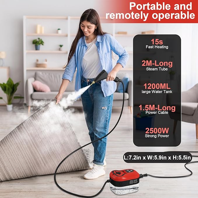 Steam Cleaner for Home Pressurized Handheld Steam Cleaner High-Temperature Steamer for Car Detailing Grout Couch Floor Tile Bathroom Microwave Bed Bugs Windows