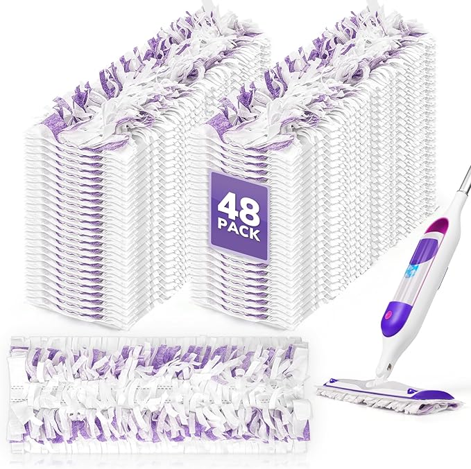 AIR U+ 48 Pack Disposable Power Mop Pads Refills for Swiffer Power Mop Unscented 14-Layer Thickened Multi-Surface Replacement Mopping Refills Pads for Floor Surface Cleaning