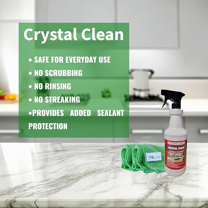 Stone Pro Marble and Granite Cleaning Kit – Premium Cleaning &amp Polishing Solution with Crystal Clean Finishing Touch &amp Cleanning Towels