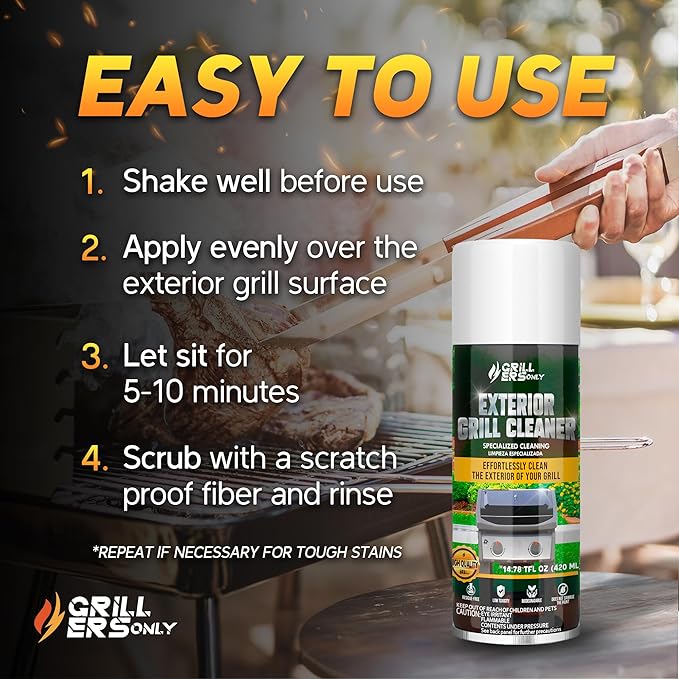 2-Pack Exterior Grill Cleaner Spray | Grill Spray &amp Degreaser for Outdoor Surfaces Patio Furniture &amp Griddles | Anti Rust Spray for Metal Maintenance - 14.8 fl oz.