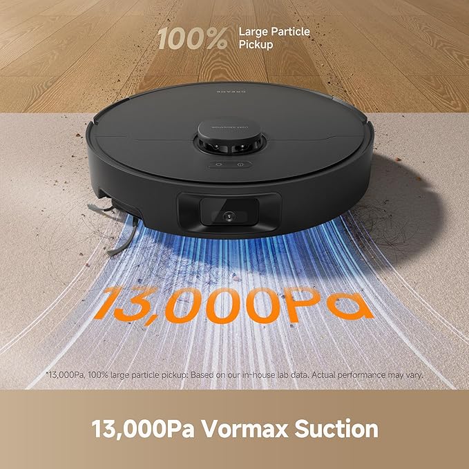DREAME D20 Pro Plus Robot Vacuum 13000Pa Suction DuoBrush for Pet Hair Corner Cleaning Self Emptying LDS Navigation Laser Avoidance Vacuum Mop Hard Floors&ampCarpets (Black)