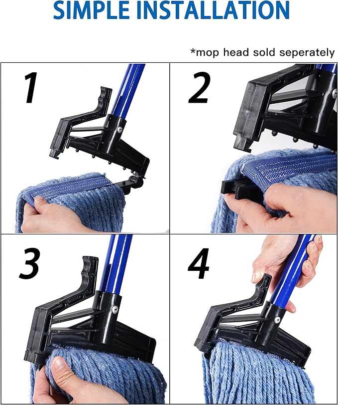 Matthew Easy Trigger Release Mop Handle 60 inch Metal Mop StickCommercial Mop Head Replacement Holder for Floor CleaningClip On Mop Handle Quick Change - 6Pack Blue