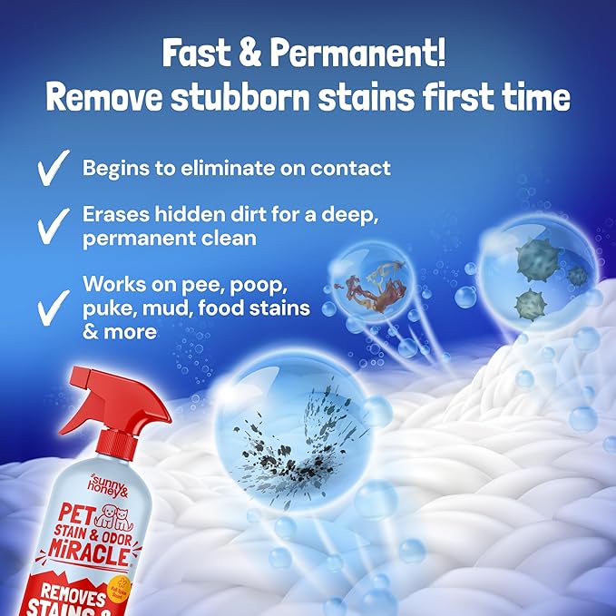 Sunny &amp Honey Pet Stain and Odor Remover - Enzyme Cleaner for Dog Urine and Poop on Carpets and Furniture - Strong Pet Carpet Cleaner Spray (32fl oz Fall Spice)