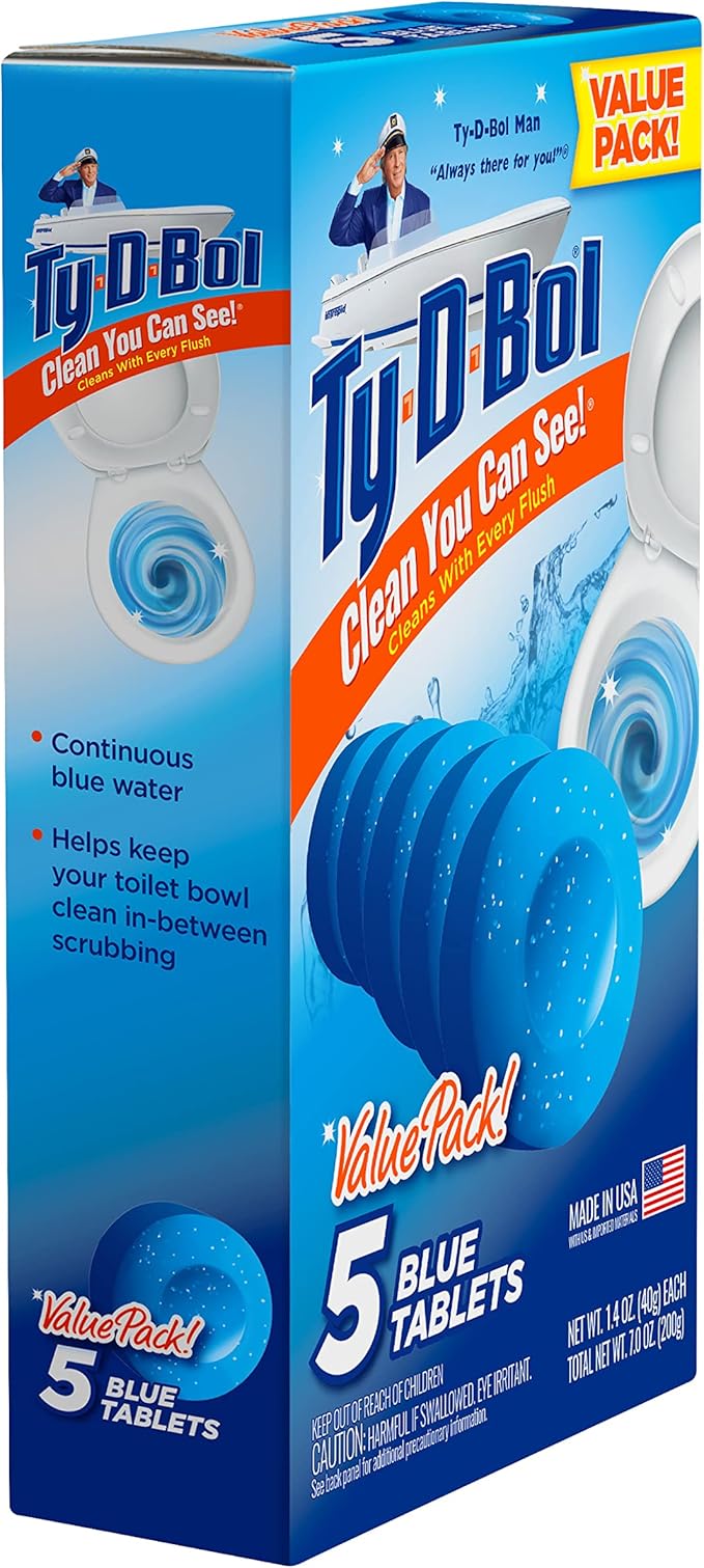 Ty-D-Bol Blue Tablets Value 5 Pack Cleans and Deodorizer Toilets for a Fresh Smelling Bathroom (Pack of 10)