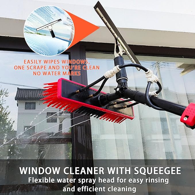 Telescopic Glass Cleaning Glass Solar Panel Window Cleaning Professional Car Glass Cleaner w/Hose Rubber Brush for Solar Panel RV Pool (Size: 12FT)