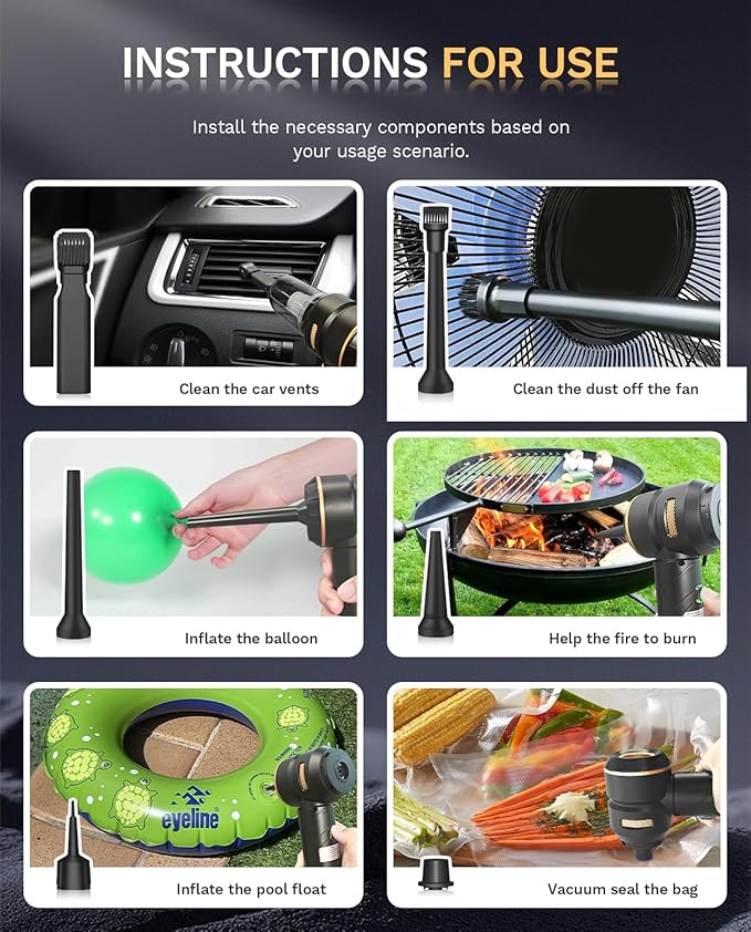 Baiwade Foldable Cordless Handheld Car Vacuum Cleaner 15000PA High Power 2-in-1 Mini Vacuum Duster &amp Inflator with 3-Speed Brushless Motor for Car Care Home Office Pet
