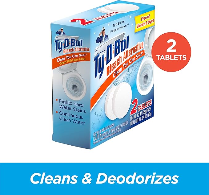Ty-D-Bol Toilet Bowl Cleaner Tablets In-Tank Toilet Bowl Tablets Bleach Alternative Fragrance Free 2 Count (Pack of 6)
