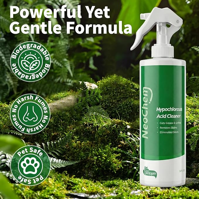 Hypochlorous Acid Spray For Cleaning 500ppm Hypochlorous AcidCuts Grease Removes Stains Eliminates Odors - No Rinse No Harsh Fumes Biodegradable (16oz*8)