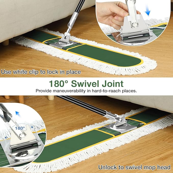48 Commercial Industrial Dust Mop CLDREAM Heavy Duty Floor Sweeper for Floor Cleaning with Replacement Mops Pads Large Wet Dry Mop for Office Garage Hardwood Warehouse Factory Mall