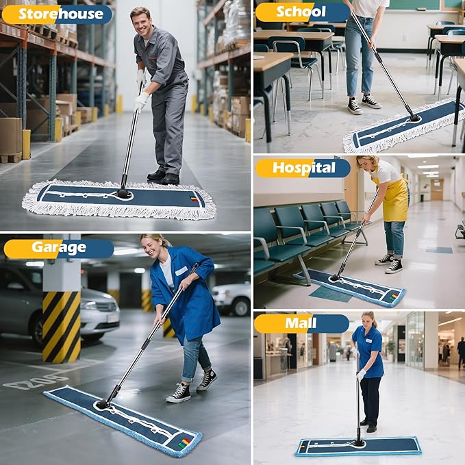 42 Commercial MopMASTERTOP Heavy Duty Dust Floor Mop with 52 Long HandleLarge Industrial Wet Dry MopsSweeper Broom for Hardwood Tile LaminateGarageSchoolMall - 1 Cotton &amp 1 Microfiber Pa
