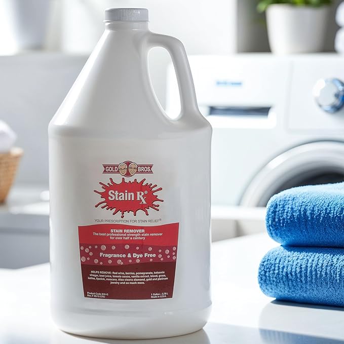 Stain Remover Effectively Eliminates Stains from Wine Berries &amp Blood on Colorfast Fabrics Carpets Upholstery &amp Jewelry Fragrance Bleach &amp Dye-Free Peroxides &amp Phosphates 1 Gall