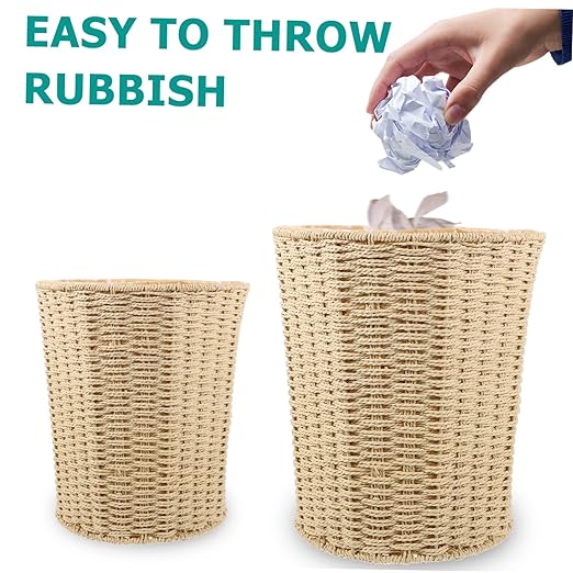 Cabilock Versatile Rattan Trash Can Handles Creative Woven Wastebasket for Kitchen Living Room Bedroom Storage Stylish and Functional Home Organizer Random Style