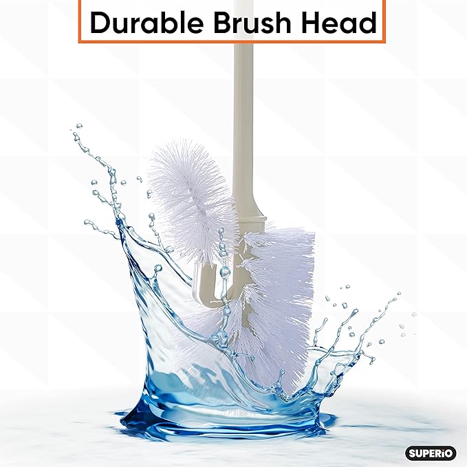 Superio Toilet Bowl Brush and Holder with Under Rim Cleaner for Bathroom Toilet Brush and Caddy with Non Scratch Bristles and Under Rim Lip Brush Beige (2 Pack)