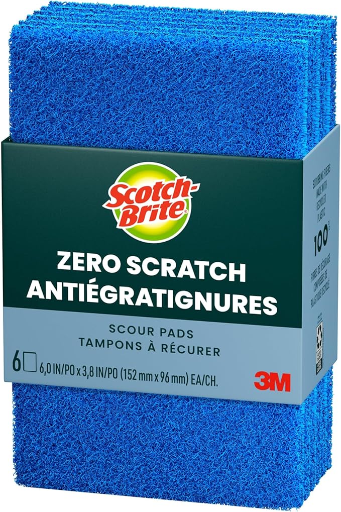 Scotch-Brite Zero Scratch Scouring Pad Effective + Gentle Dish Scrubber for Household Cleaning 30 Scrub Pads for Dishes Nonstick Pots and Pans Glass Tubs Showers Reusable &amp Durable