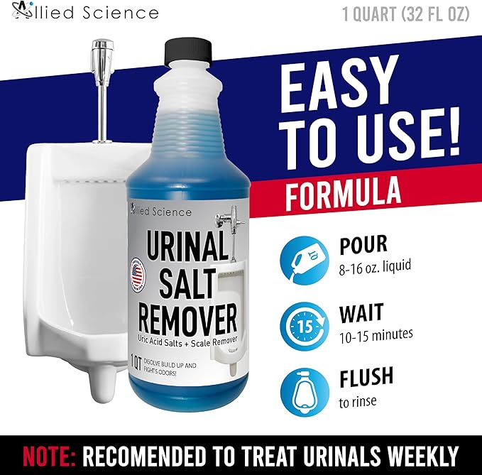 Urinal Salt Calcium and Mineral Scale Remover - Eliminates Urine Odor Destroys Uric Acid Salt Deposit Buildup - 32 FL OZ 4 BOTTLES