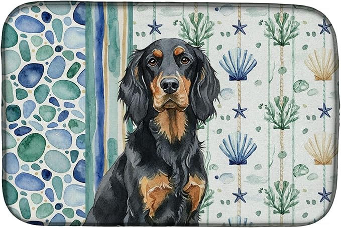 Caroline's Treasures Gordon Setter Coastal Sea Glass Dish Drying Mat Absorbent Dish Drying Mat Pad for Kitchen Counter Dish Drainer Mat for Countertop 14 x 21 Multicolor