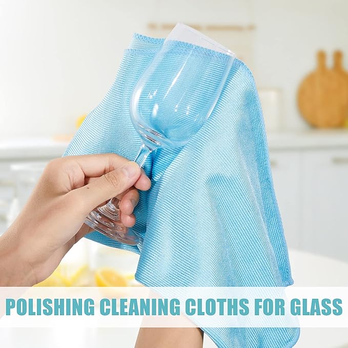 Tatuo 18 Pcs Microfiber Glass Cleaning Cloths (16 x 16) Polishing Cloth - Streak Free - Lint Free - Quickly Clean Windows Glasses Windshields Mirrors Stainless Steel Monitor(Blue)