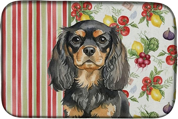 Caroline's Treasures Black and Tan English Toy Spaniel Vegetables Dish Drying Mat Absorbent Dish Drying Mat Pad for Kitchen Counter Dish Drainer Mat for Countertop 14 x 21 Multicolor