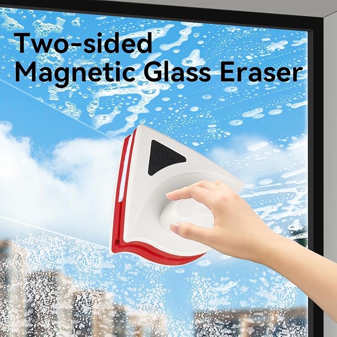 Magnetic Window Cleaner Double Sided Window Cleaner with Abs Plastic Shell Rubber Magnetic Glass Wiper Adjustable Magnetic Washing Brush Equipment for Home High Rise Window(Red)
