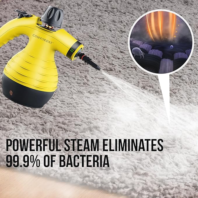 Comforday Handheld Steam Cleaner Pressurized Portable Steam Cleaner with 9-Piece Accessories Steamer for Cleaning Upholstery Car Seats &amp Floors