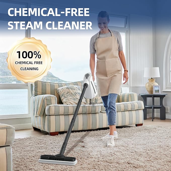 Spurgehom 1350W Handheld Steam Cleaner with 15-Pc Accessories(including mop) &amp 550ML Tank – 3Bar Dirty-Free Steamer for Floors Cars Upholstery and Multi-Surface Home Cleaning