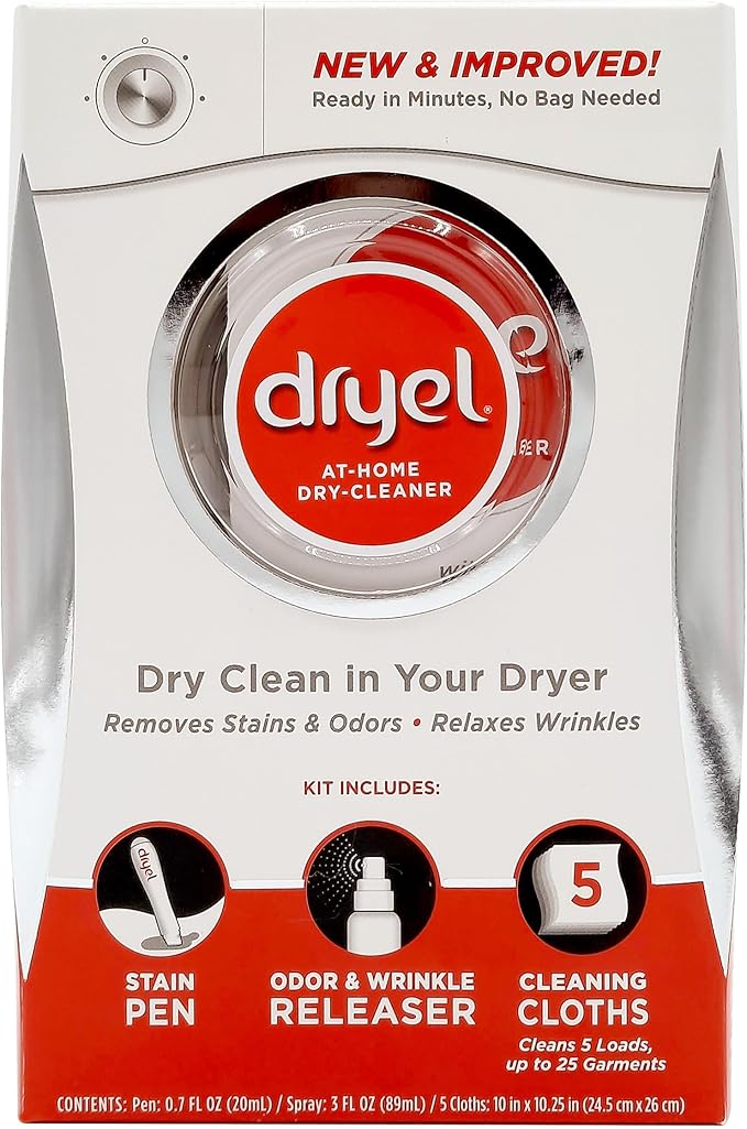 dryel At-Home Dry Cleaner Kit New and Improved Formula with Rapid Refresh Technology Gentle Laundry Care for Special Fabrics and Dry-Clean-Only Clothes 5 Loads