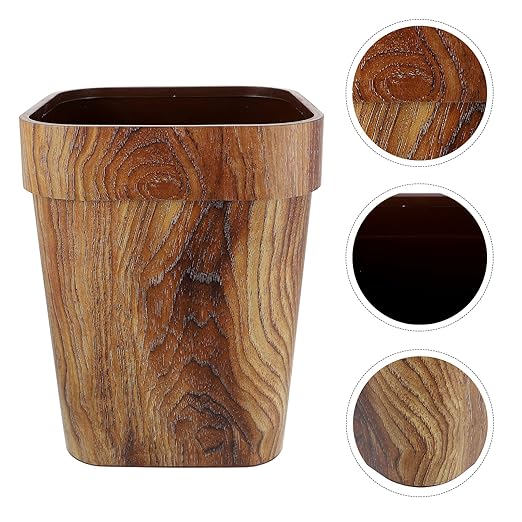 DOITOOL Garbage Storage Bucket Trash Can Wastebasket Garbage Container Bin Wood Grain Trash Can Toilet Paper Bucket for Bathroom Bedroom Kitchen Home Office Round Trash