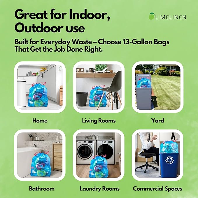 LIMELINEN Blue Recycling trash bags 13 gallon – 400ct Leak and Odor-Resistant Heavy-Duty Plastic Garbage Bags for Home and Commercial Use