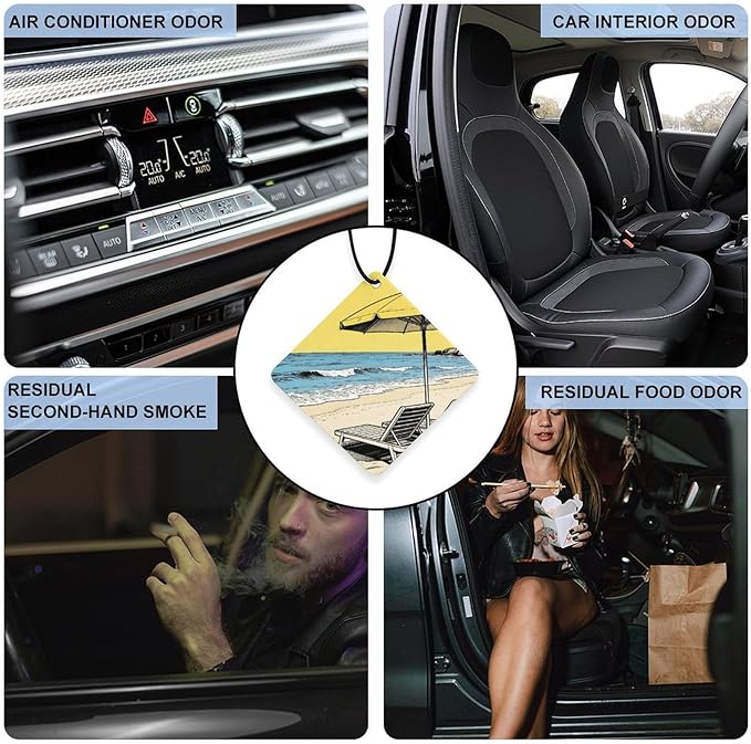 5PCS Car Air Freshener Hanging Personalized Double Sided Summer Beach Car Fresheners Long Lasting New Cars Scents Cute Automotive Freshies for Closets Drawers (tea)
