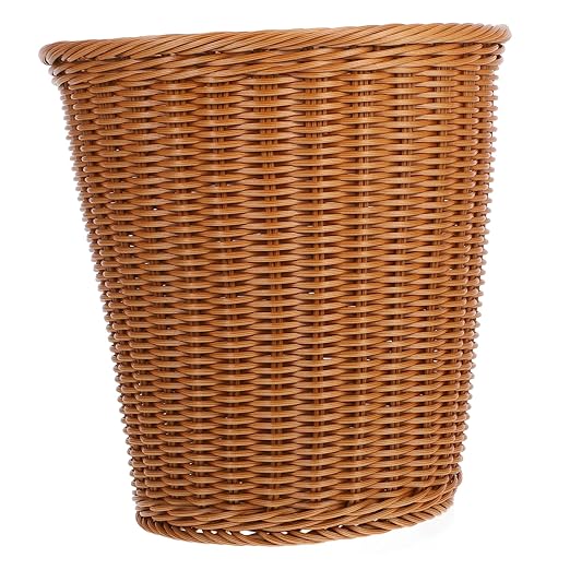 PRETYZOOM Imitated Rattan Trash Can Woven Wastebasket No Lid Rubbish Bin for Kitchen Bathroom Bedroom Office Home Decor