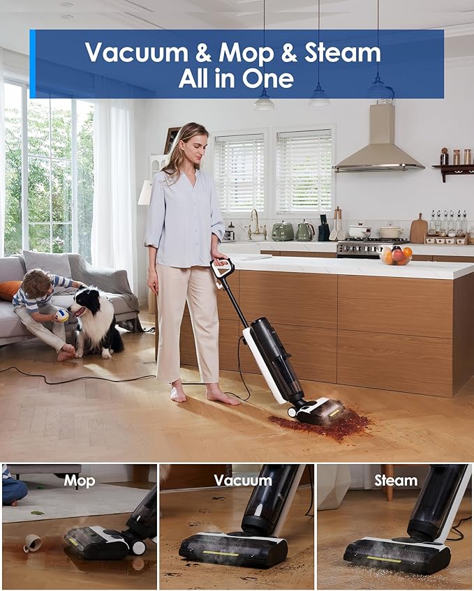 Tineco iFLOOR 5 Steam Wet Dry Vacuum All-in-one Steam Mop Hardwood Floor Cleaner Great for Sticky Messes 248℉ High-Temp Steam Self-Cleaning with steam