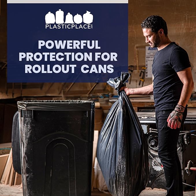 Plasticplace - W65LDBTL2RL 64-65 Gallon Trash Can Liners for Toter │ 2.0 Mil │ Black Heavy Duty Garbage Bags │ Rolls │ 49” x 59” (50 Count)