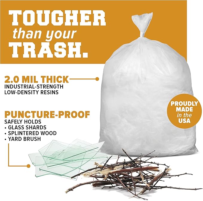 Plasticplace 95-96 gallon Garbage Can Liners │ 2 Mil │ Clear Heavy Duty Trash Bags │ 61” X 68” (25Count)