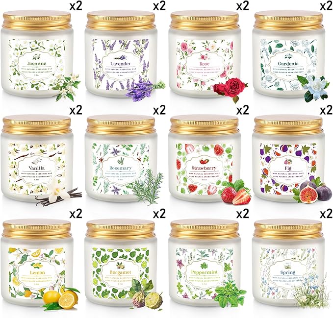 Scented Candle Set 24 PackWhite Candle for Home Scented Odor Eliminating Stress Relief Long Lasting Soy Wax Gift Set