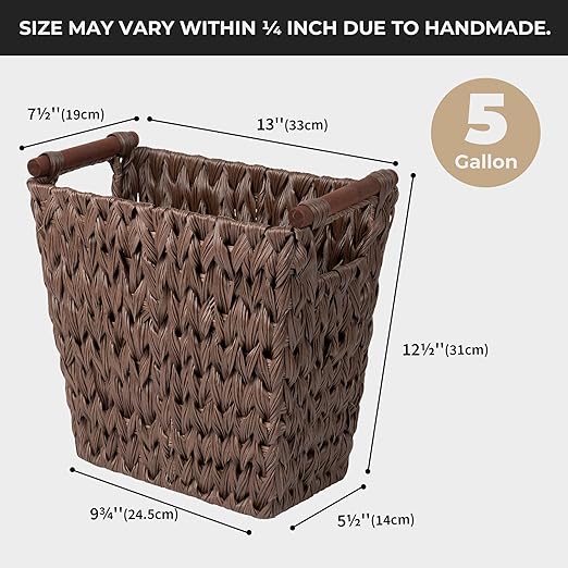 GRANNY SAYS Woven Trash Basket Brown Wastepaper Basket with Handles Wicker Bathroom Trash Can for Dorm Laundry Room 1-Pack 13 x 7 ½ x 12 ½